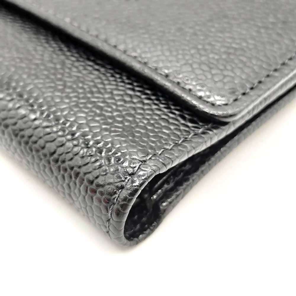 Chanel Tri-fold Wallet Black Coco Mark Folding Women's Caviar Skin Leather CH... - Picture 4 of 6